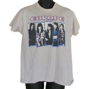 EUROPE Concert Tshirt L Off-White, Band photo, 1987, Short sleeves, VINTAGE
